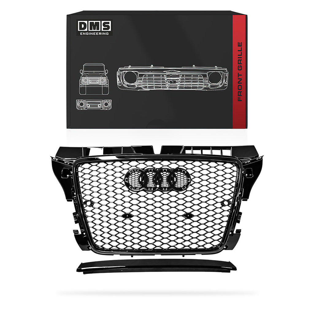 Audi A3 8P [2009 - 2012) Gloss Black / Chrome Black Honeycomb RS3 Style Front Bumper Bar Grille