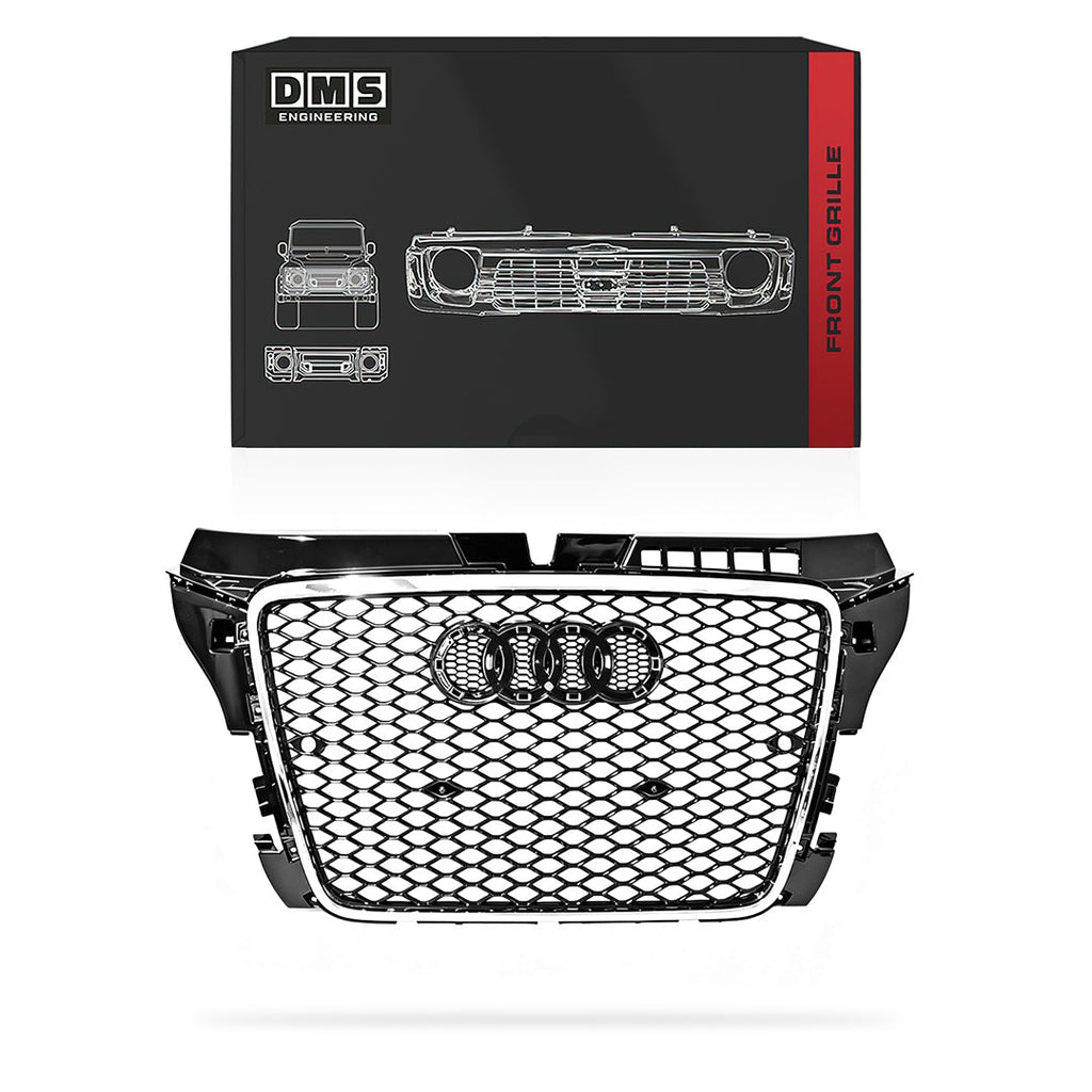 Audi A3 8P [2009 - 2012) Gloss Black / Chrome Black Honeycomb RS3 Style Front Bumper Bar Grille