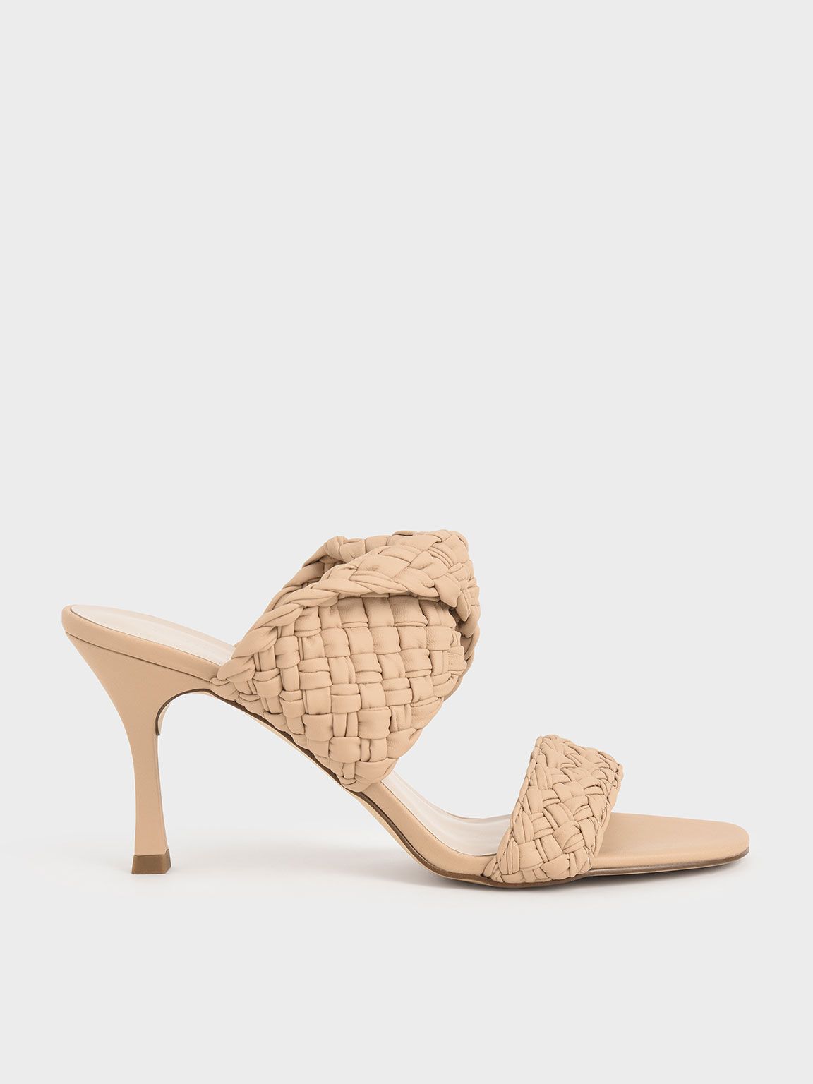 Double Strap Woven Heeled Mules